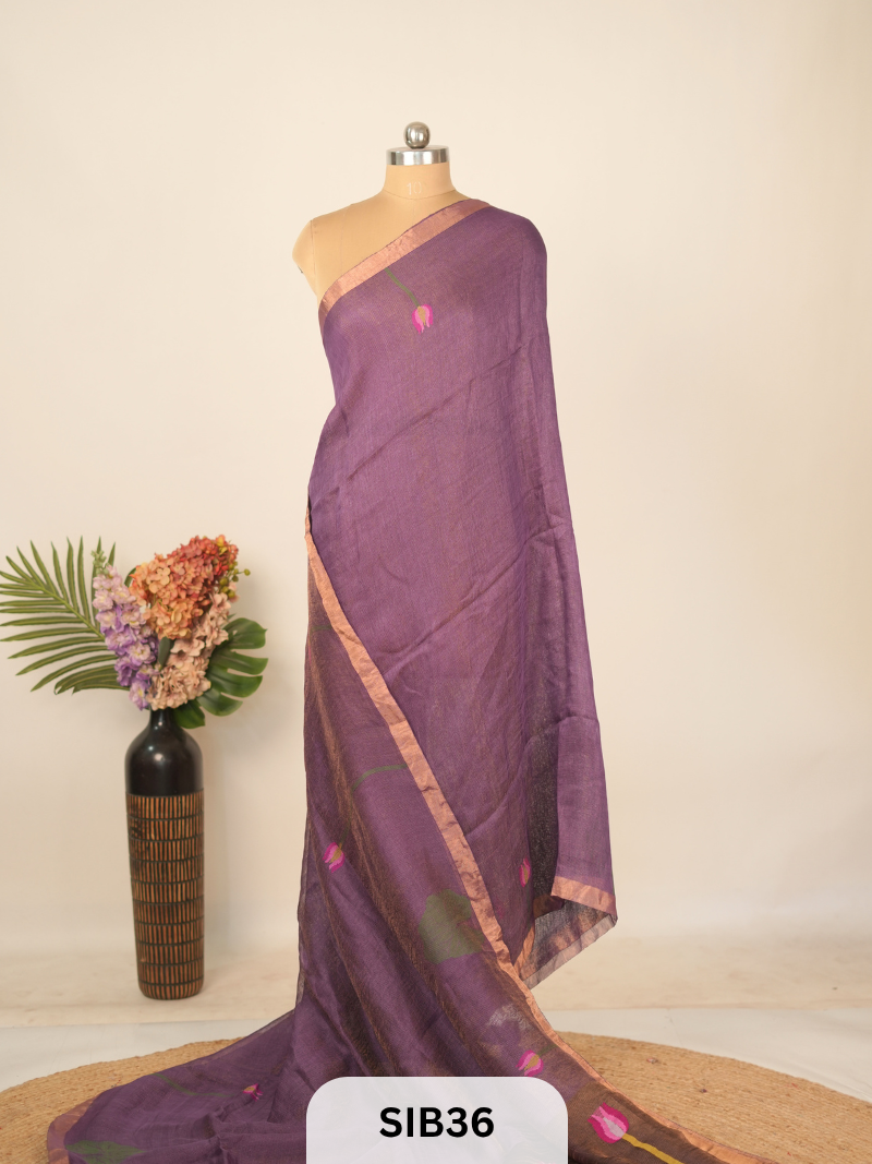 PURE MUSLIN JAMDHANI LINEN SILK SAREE - HANDLOOM