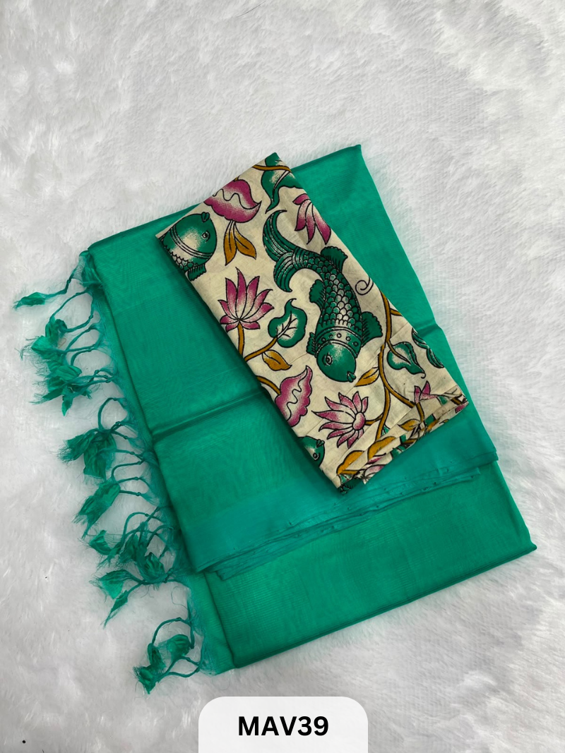 MANGALAGIRI PATTU SAREE WITH KALAMKARI BLOUSE (1 METER)