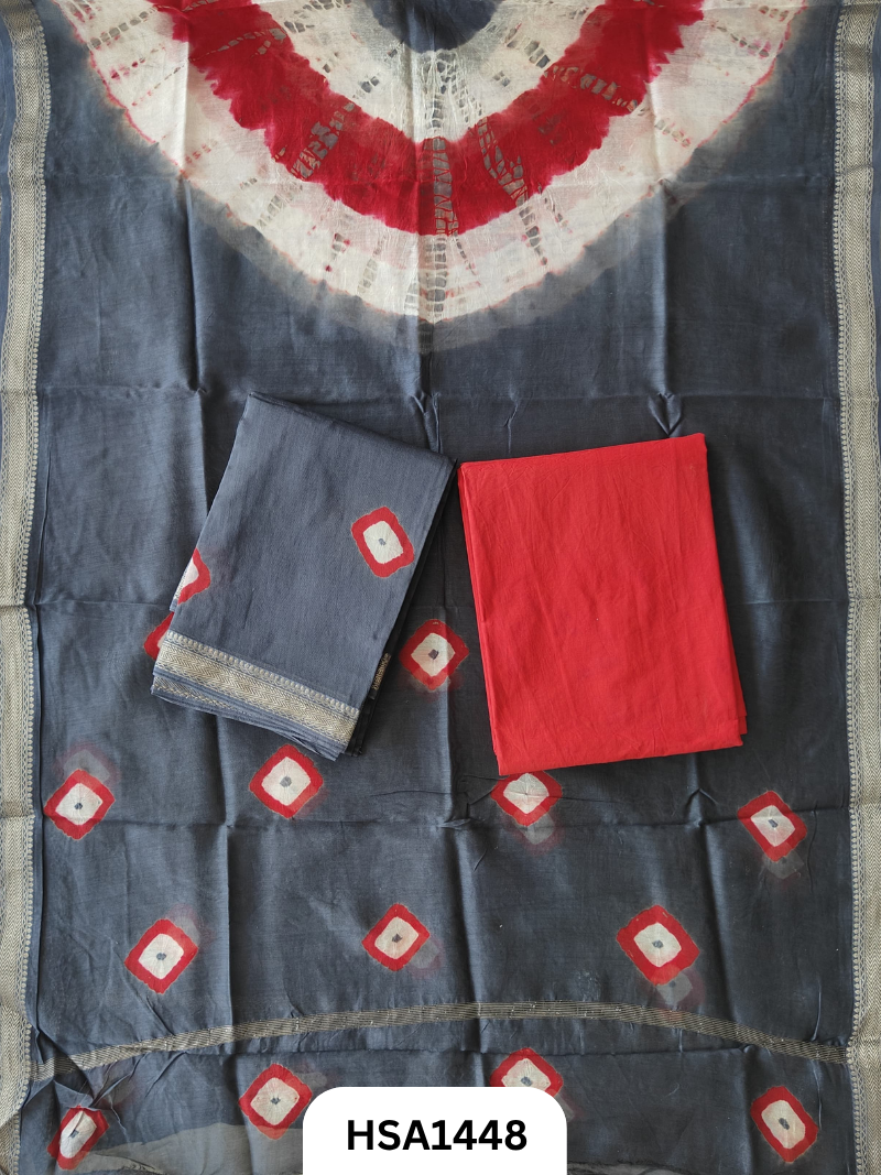 HandBlock Printed Maheshwari Silk Zari Border Top & dupttas 2.5 Mtrs | Bottom cotton 2.50 mtrs