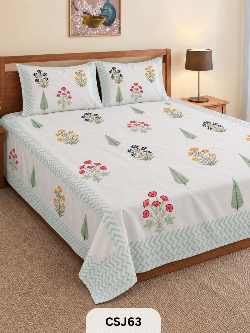 Cherry Blossom Bedsheet With Pillow Covers - 108*108