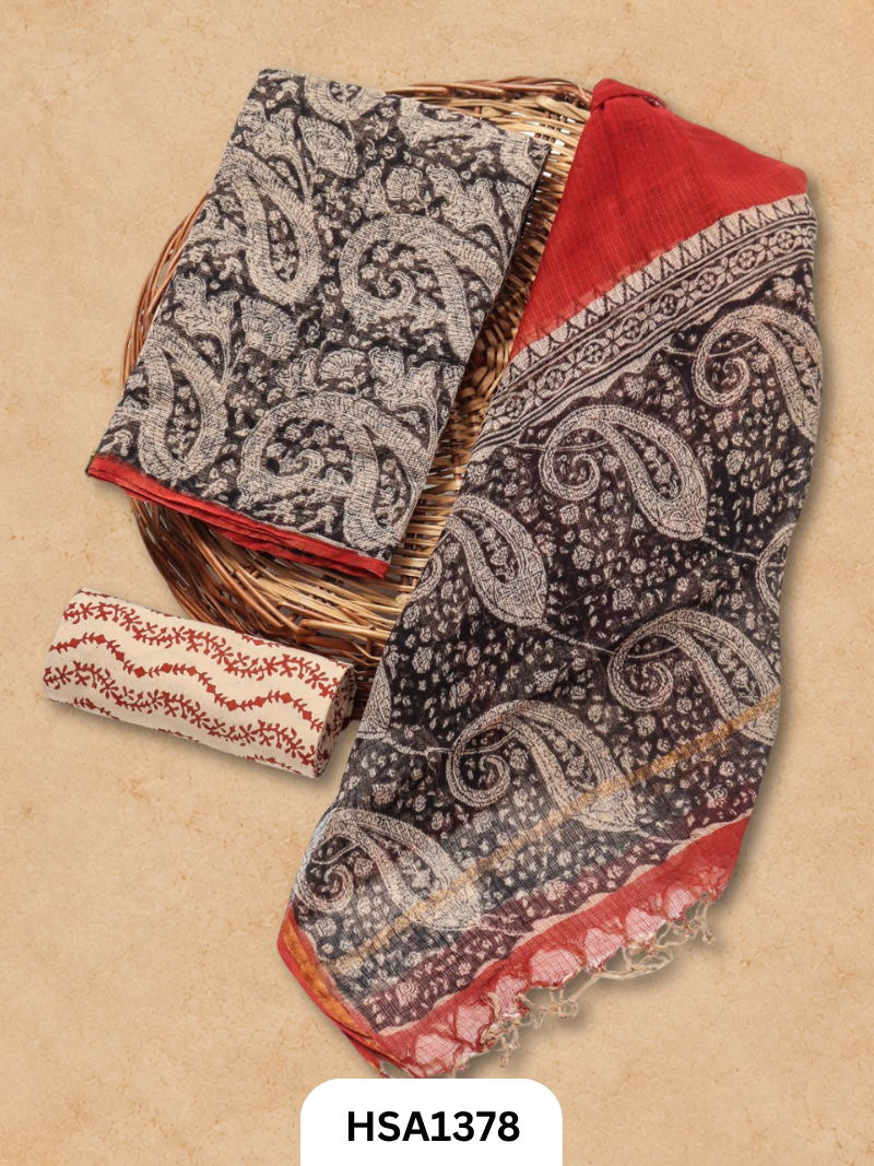 Hand block printed kota doriya suit top &duppta 2.5 meter