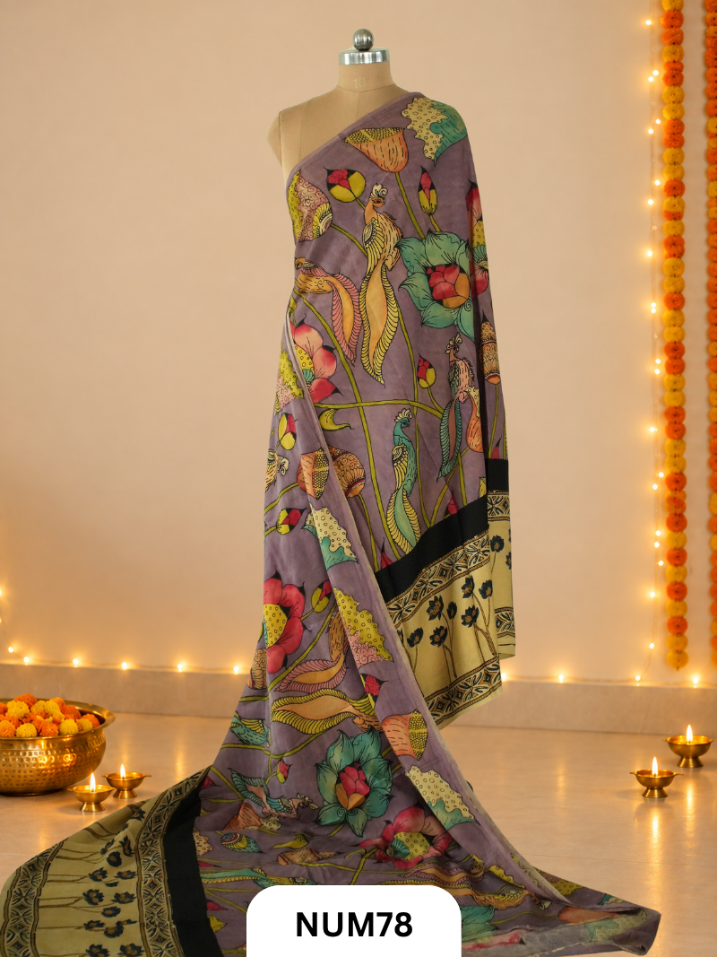 Exclusive Pure Penkalamkari Floral Saree - MODAL SILK