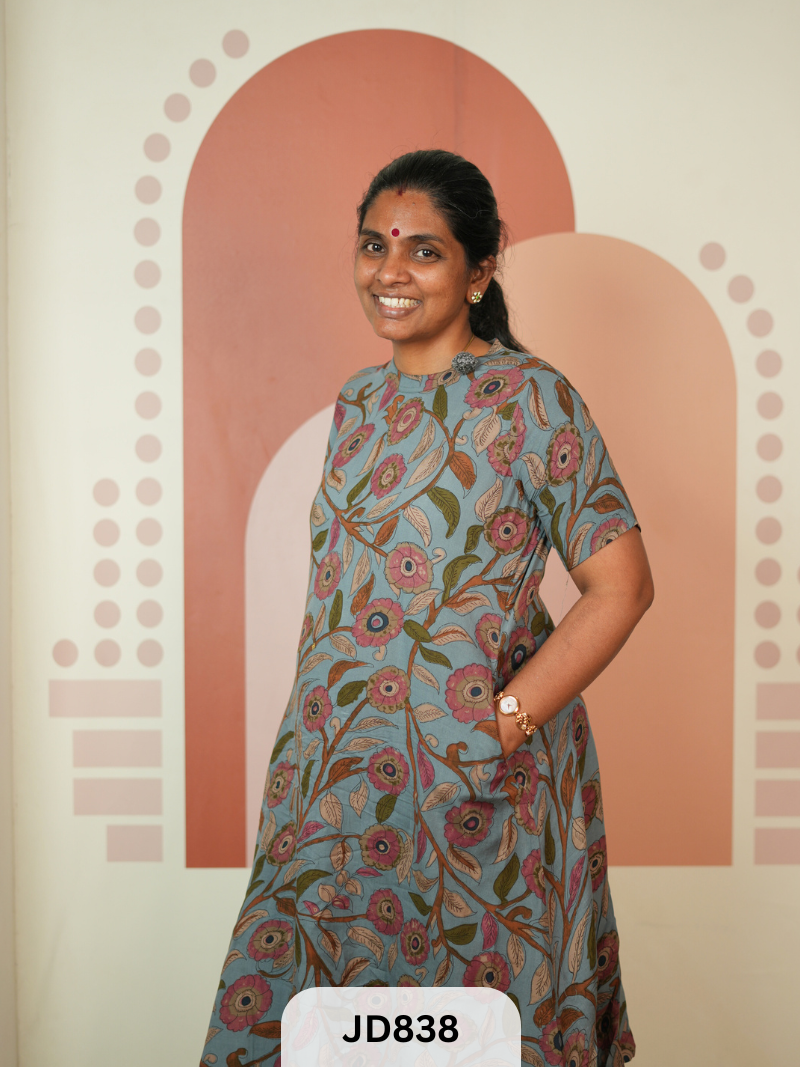 MUSLIN PENKALAMKARI KURTI - 2PCS TOP & BOTTOM