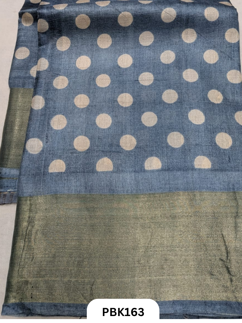 Premium Pure Tussar Silk Handblock Print Saree – Kolkata Special