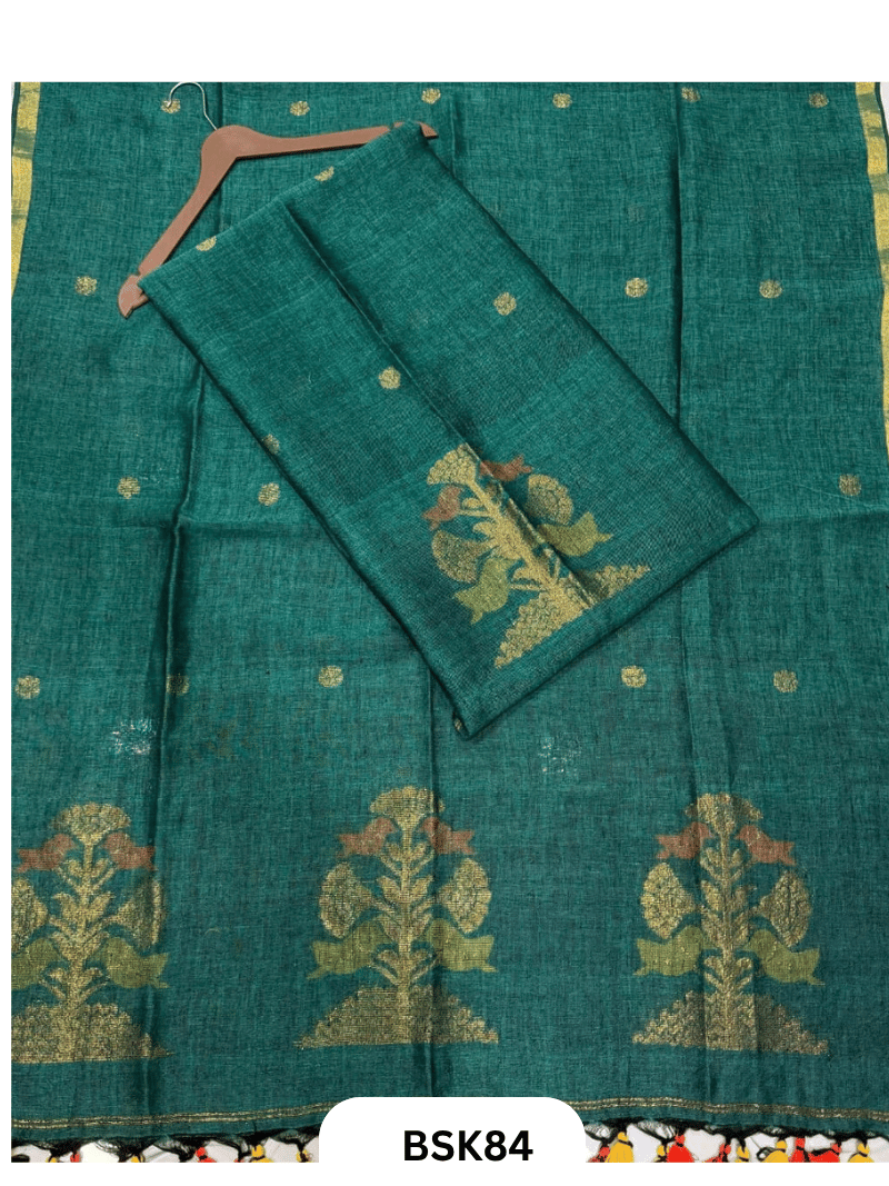 Pure Handloom Linen Salwar Suit with Jamdani and Meenakari weave Top 2.7 mtr Duppata Rs 2.5mtr