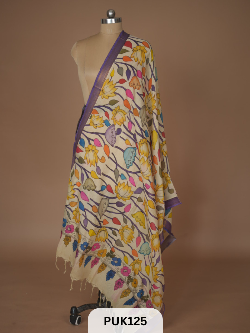 PURE PENKALAMKARI DUPPATTA - CHENNURI SILK