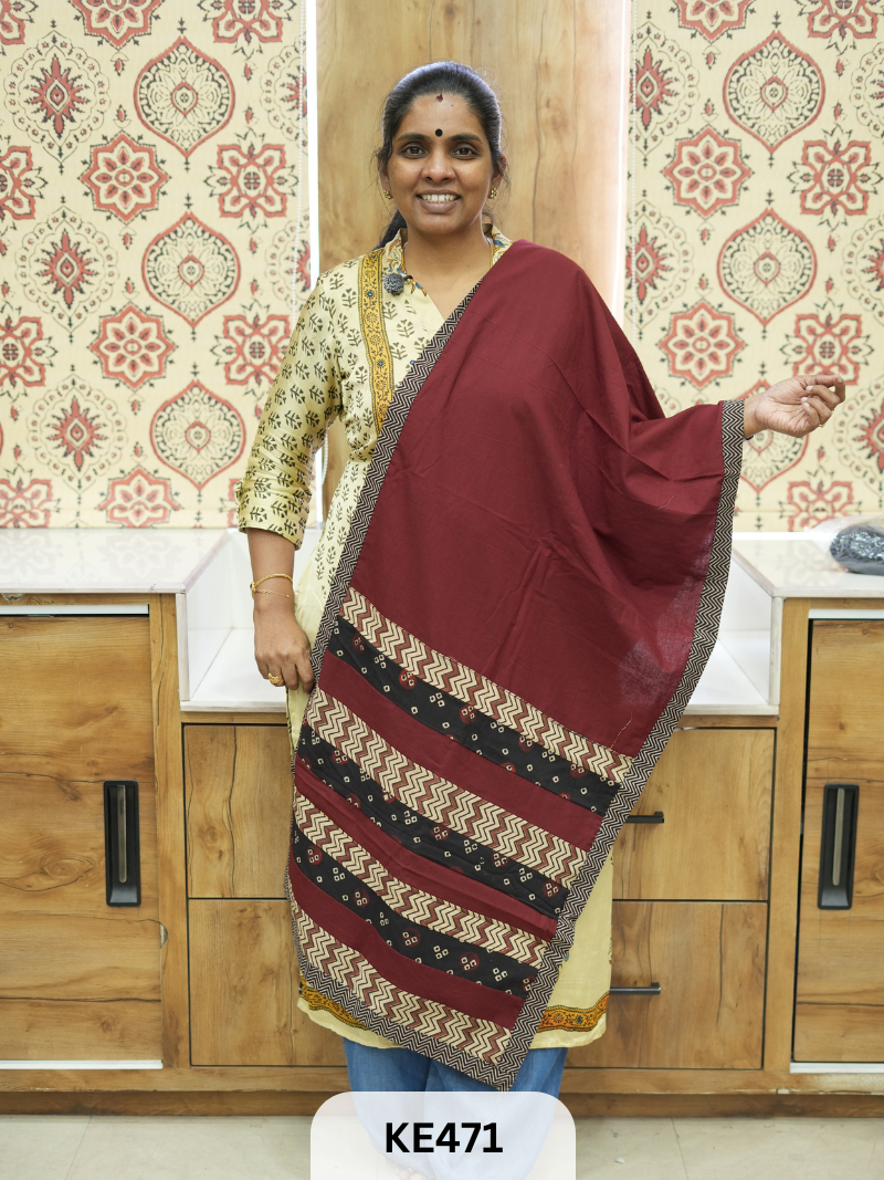 APPLIQUE AJARKH COTTON STOLES - VEGTABLE PRINT