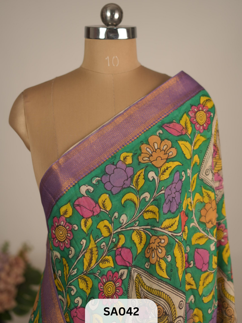 CHENNURI SILK SAREE WITH SRI KALAHASTI PEN KALAMKARI ART WORK