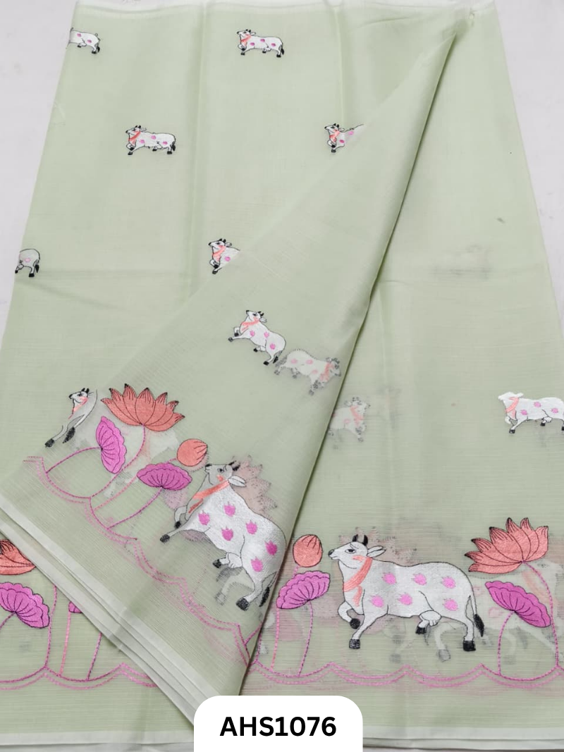 Kota Cotton Pichwai Embroidery Work Saree