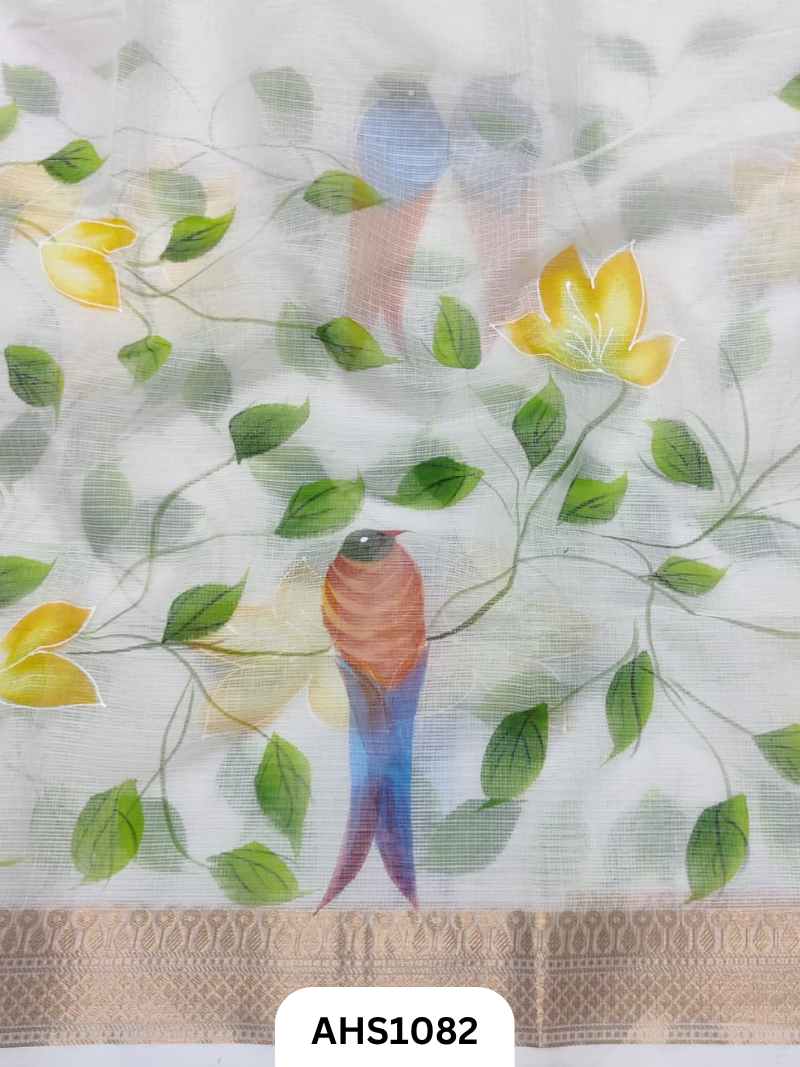 Pure Kota Cotton Hand Brush Painted Saree