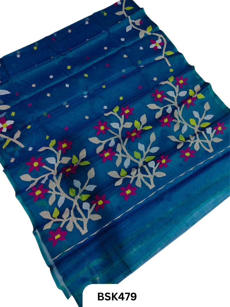 Handloom Pure Muslin Jamdhani Needle Work Weave Saree