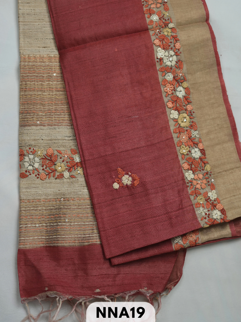 Pure tussar silk with buillon hand embroidery saree