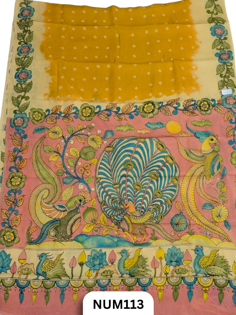 Pure Modal Silk X Bandhini Penkalamkari Fusion Saree
