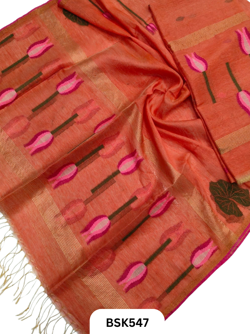 Premium Pure Handloom Linen Silk Salwar Top 2.7 mtr Duppata 2.5 mtr