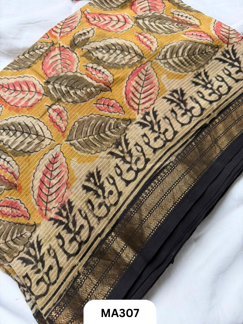 Pure Maheswari Silk Cotton Kalamakri Handblock - Natural Dye