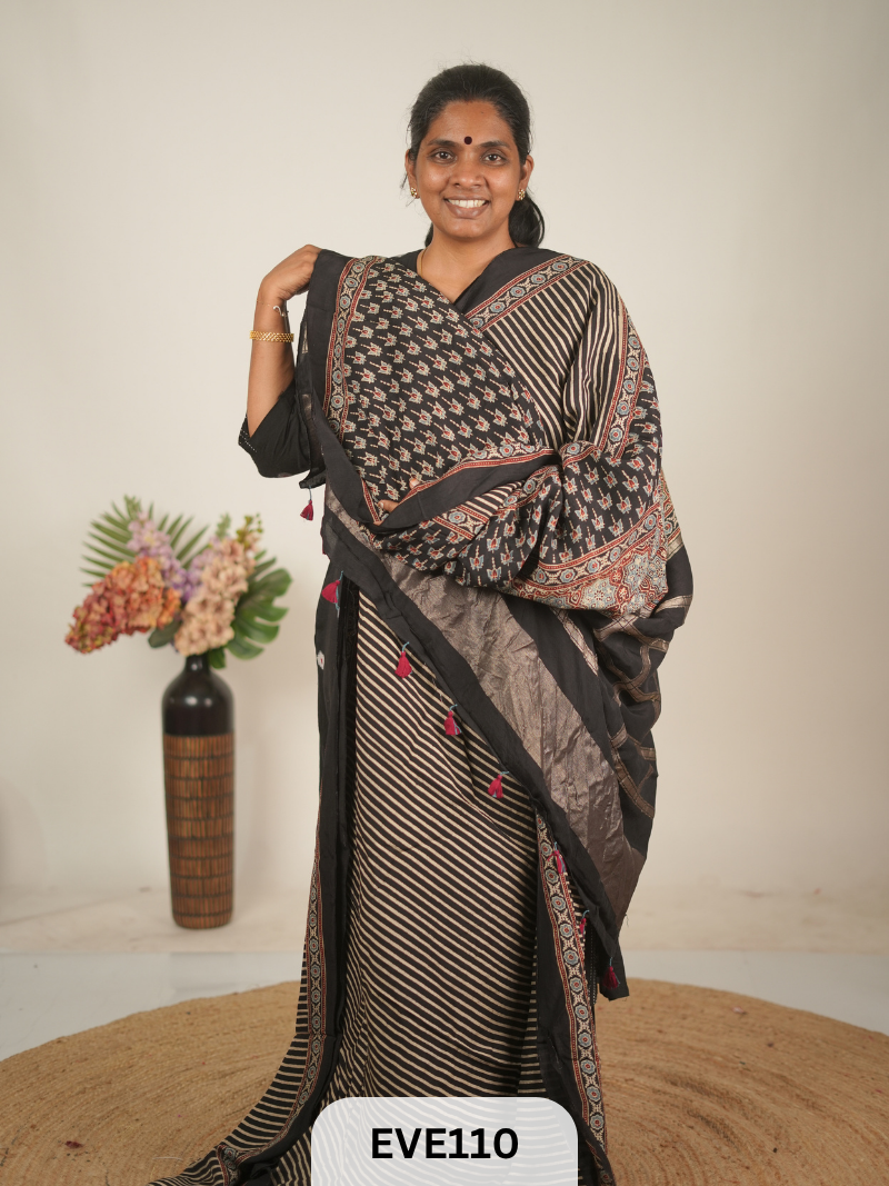 TUSSAR CHANDERI WITH GHARCHOLA - NATURAL AJRAKH HANDBLOCK