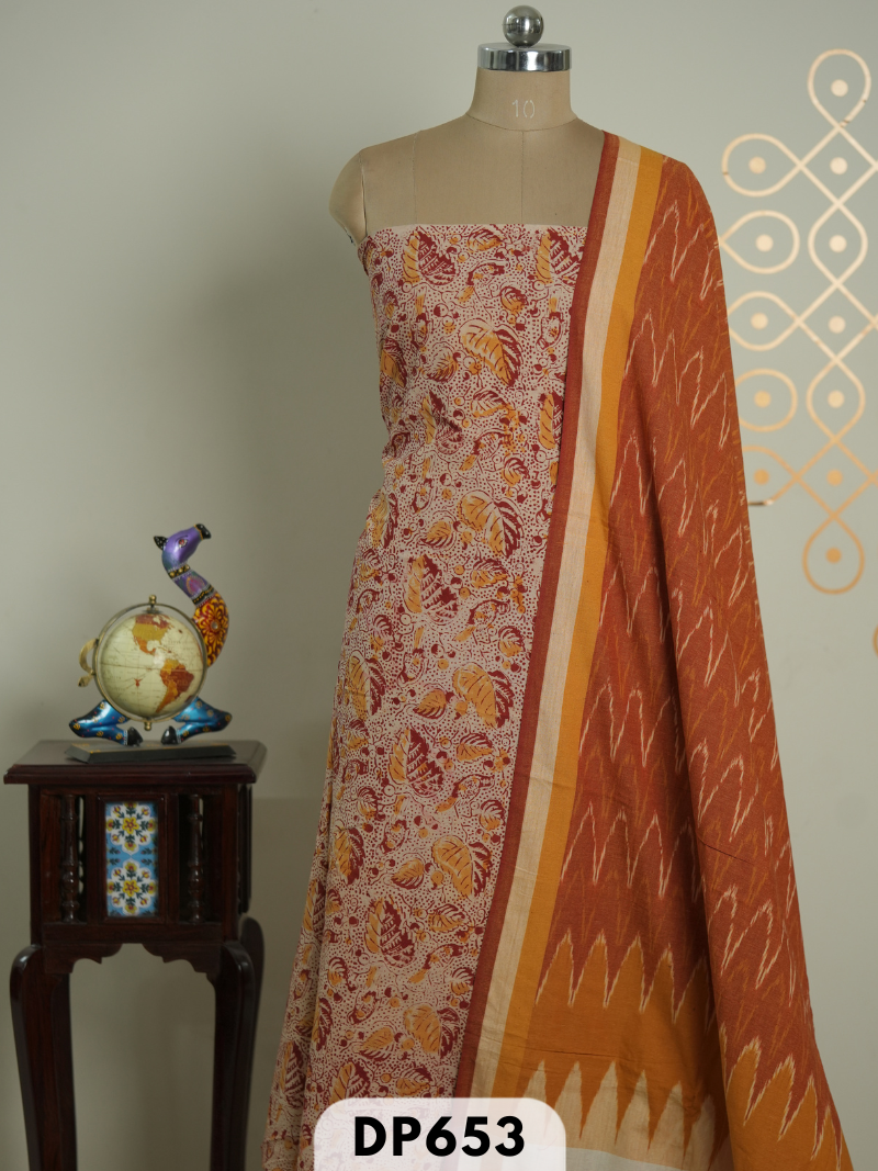 ikkat dupatta with pure kalamkari set