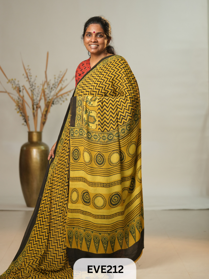 Chinon Chiffon Ajrakh Print Saree