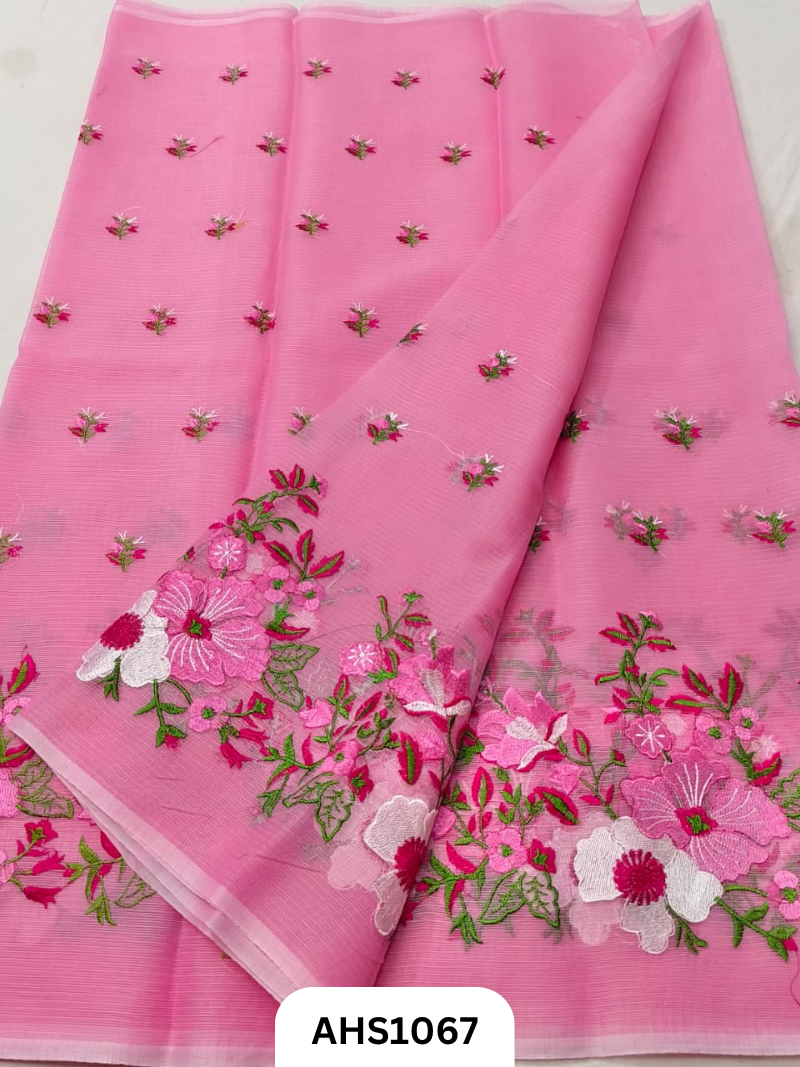 Kota Cotton Flowers Embroidery Work Saree with Blouse