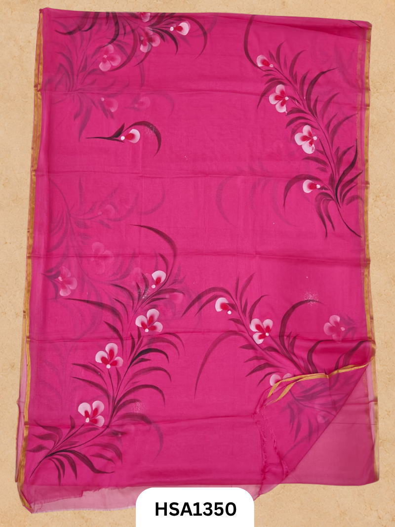 Chiffon Zari Border Saree - Hand Brush Painted