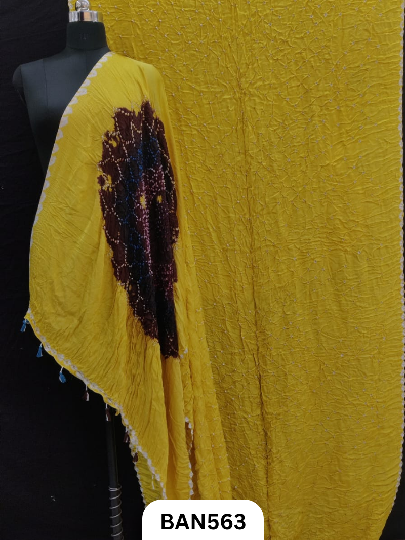 Semi Gaji Silk Multicolor Gul Pallu Bandhej Saree With Hand Tussels