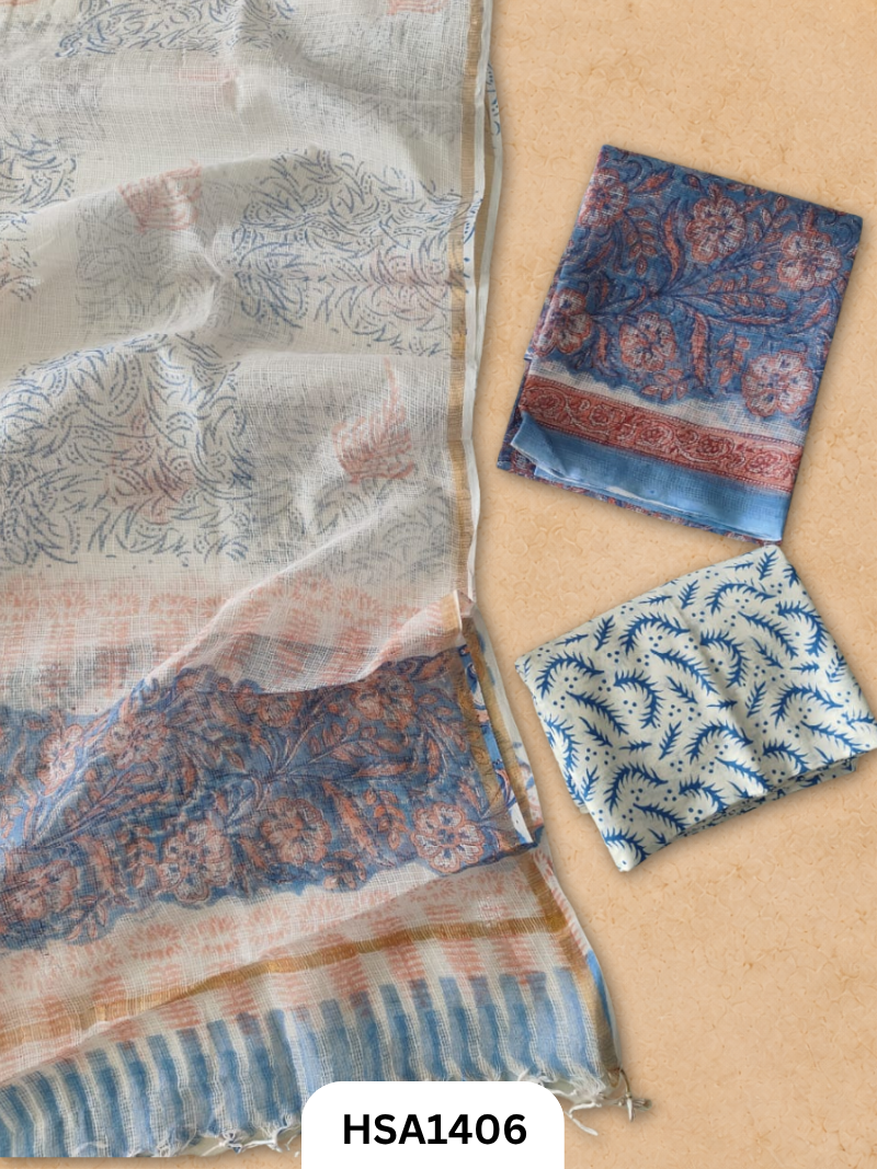Hand block printed kota doriya suit top &duppta 2.5 meter