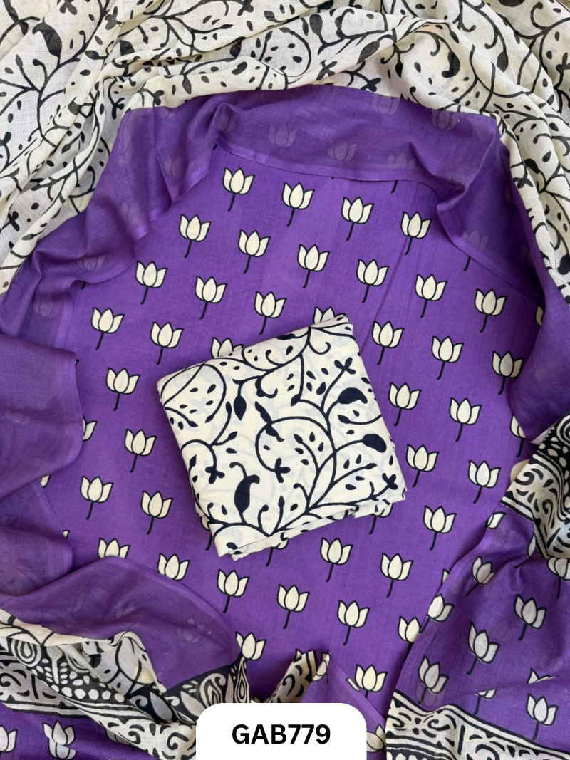 Handblock Cotton Suits With Mulmul Cotton Dupatta | Top 2.5 Mtr Dupatta 2.5 Mtr