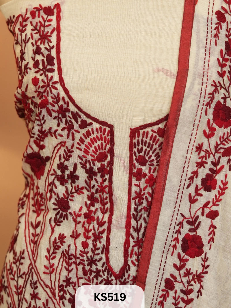 Dupion Chanderi Silk With Hand Kantha Stitch