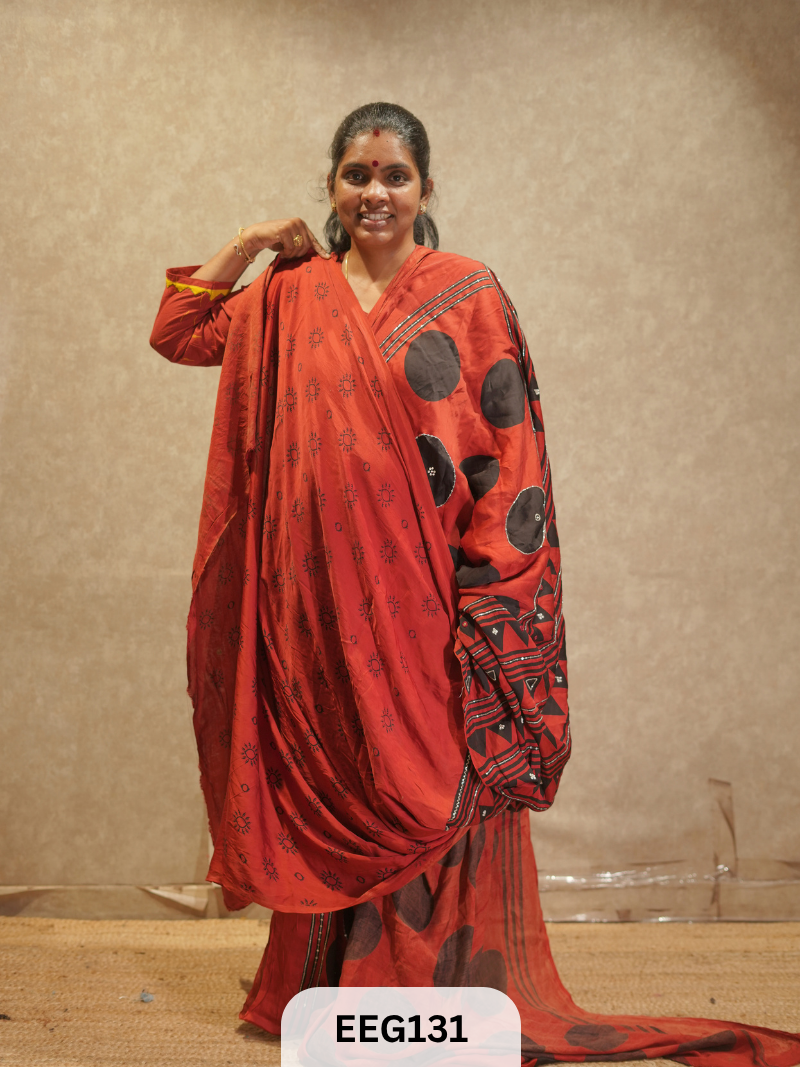AJRAKH MODAL SAREE WITH KHATLI HANDWORK