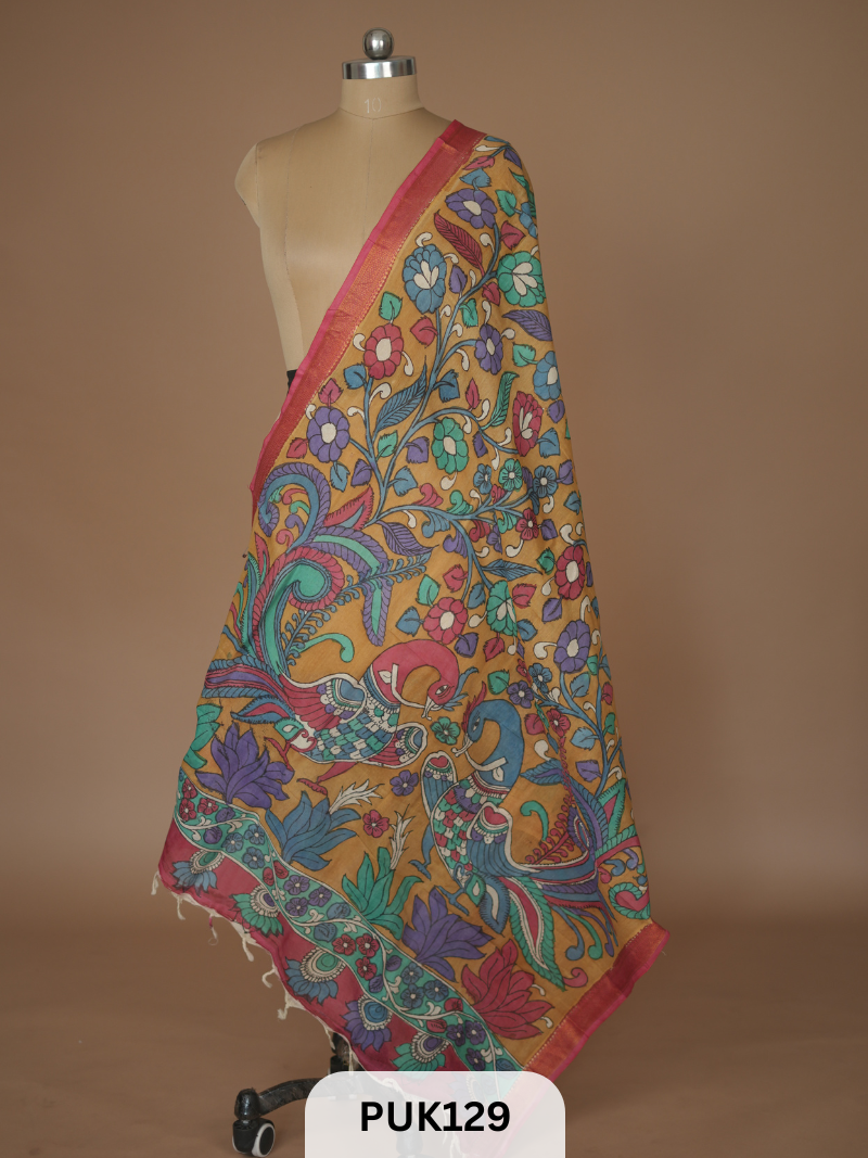 PURE PENKALAMKARI DUPPATTA - CHENNURI SILK