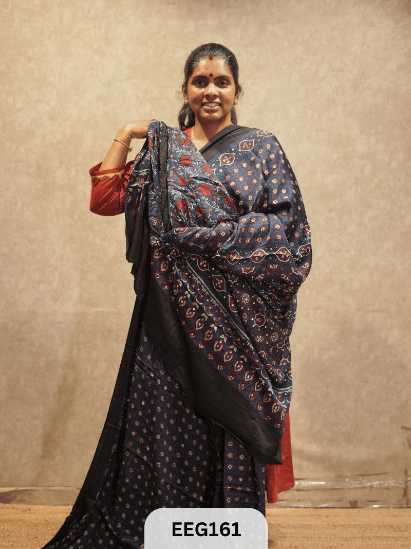 AJRAKH MODAL SAREE WITH MIRROR
