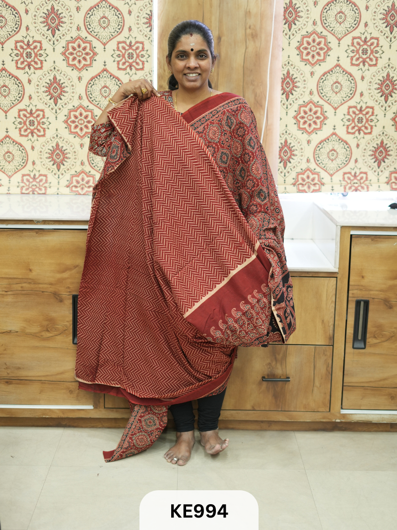 AJRAKH VEGETABLE DYED COTTON SAREE