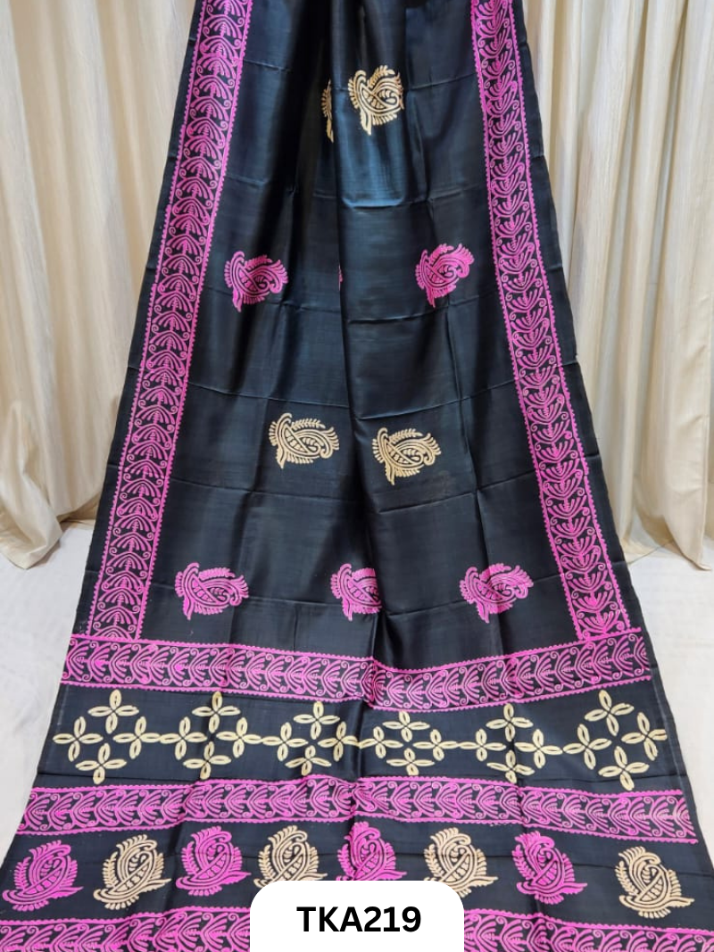 Bishnupuri Katan Silk Block Print Saree
