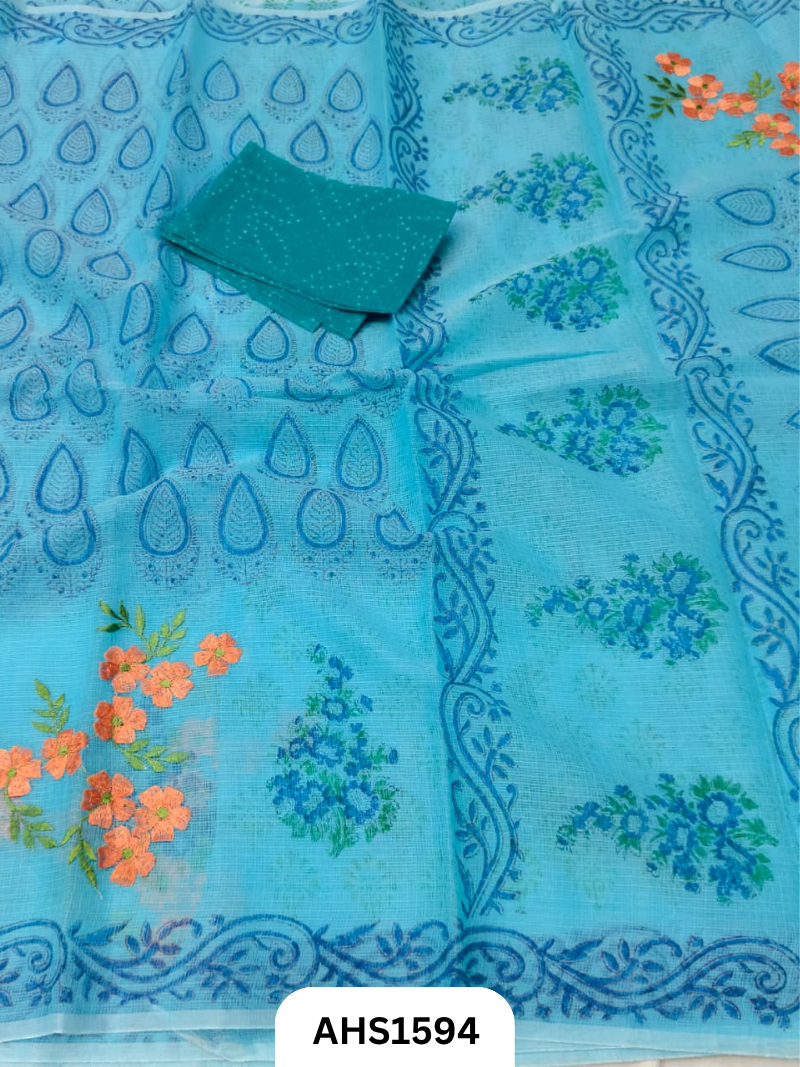 Kota Cotton Embroidery + Printed Saree