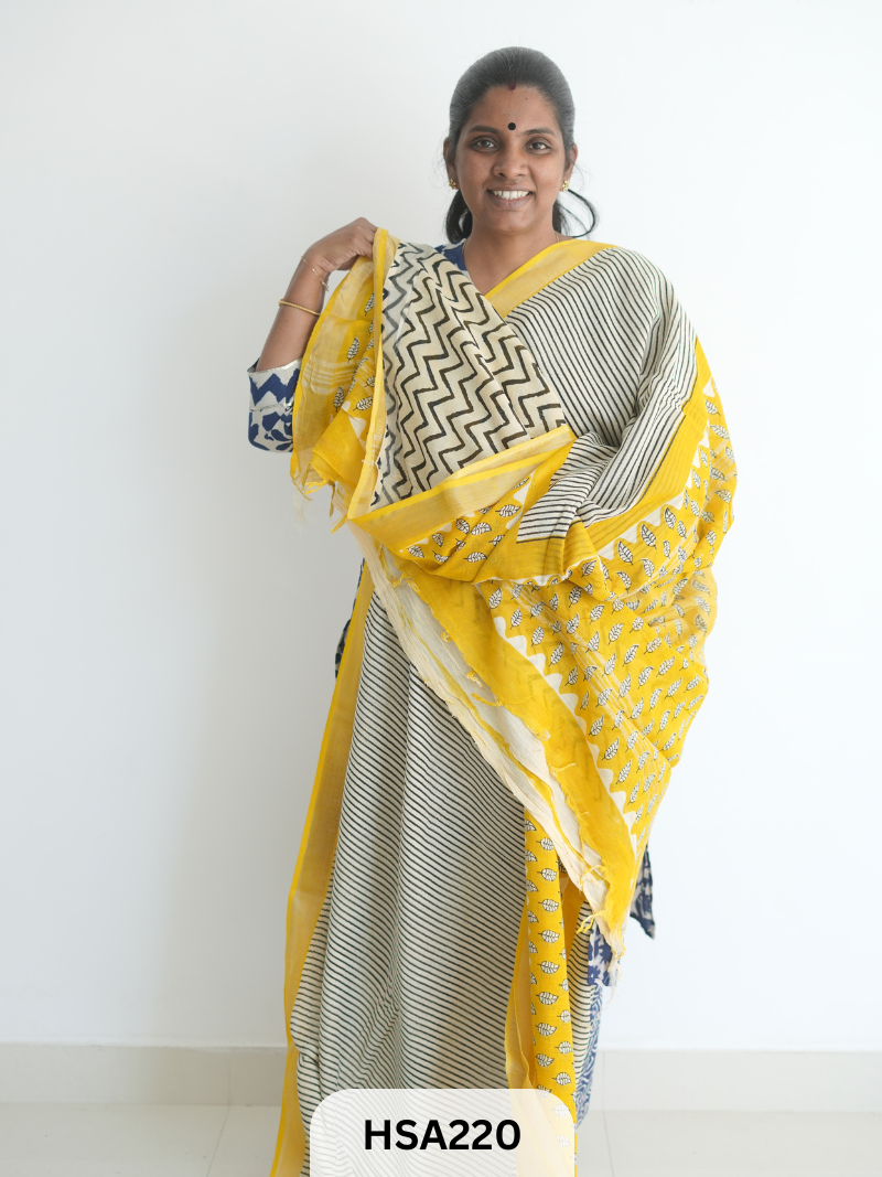 LENIN COTTON HANDBLOCK PRINTED SAREE