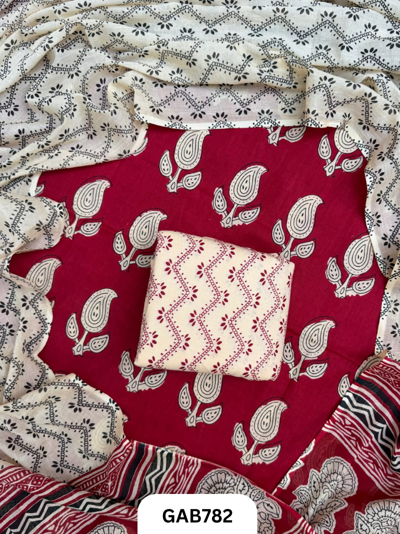 Handblock Cotton Suits With Mulmul Cotton Dupatta | Top 2.5 Mtr Dupatta 2.5 Mtr