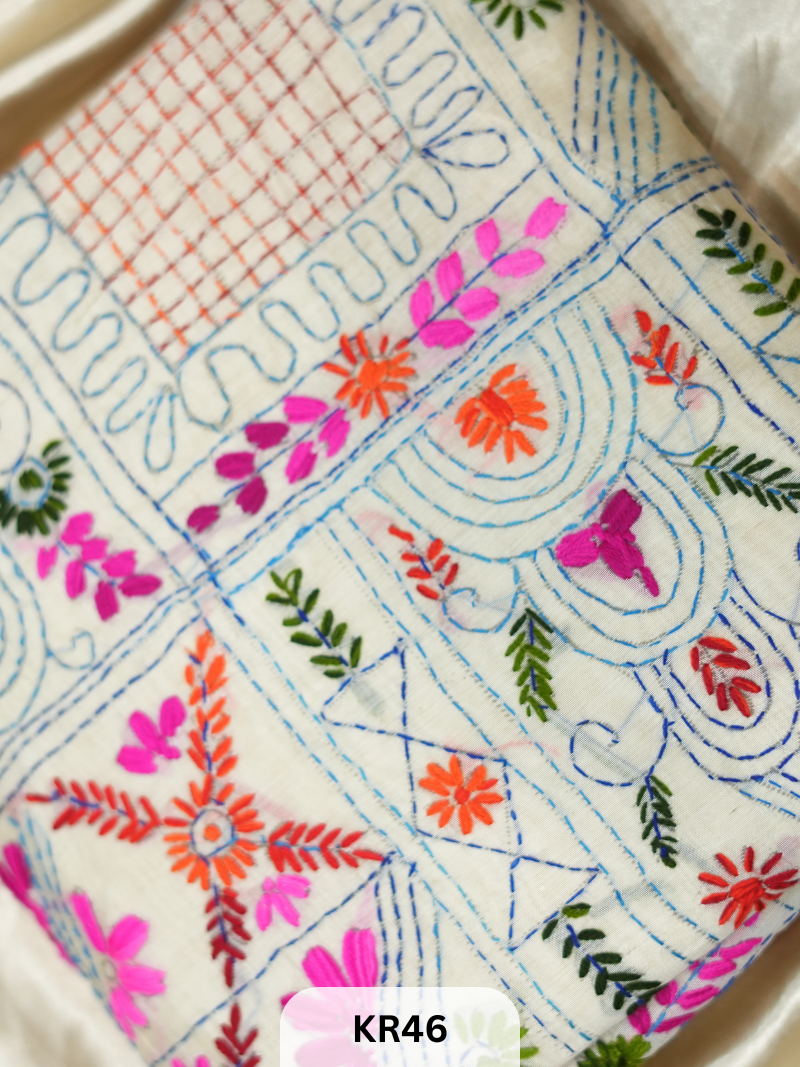 DUPION SILK WITH PURE HAND KANTHA HEAVY