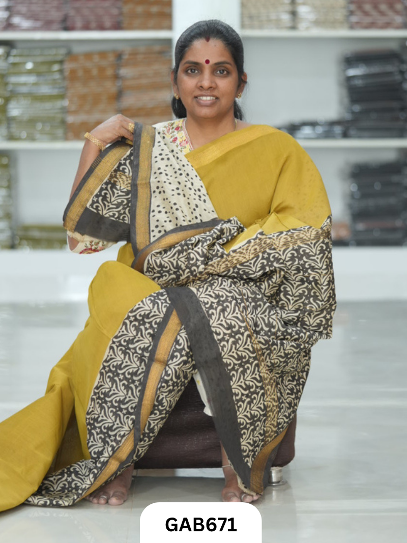 Hand Block Printed Maheshwari Silk Saree