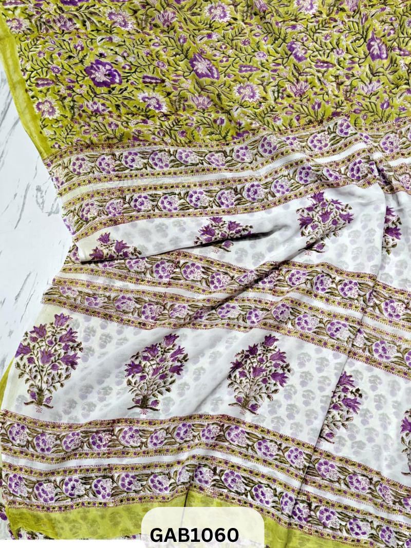 Premium Hand Block Printed Georgette Sarees with Blouse