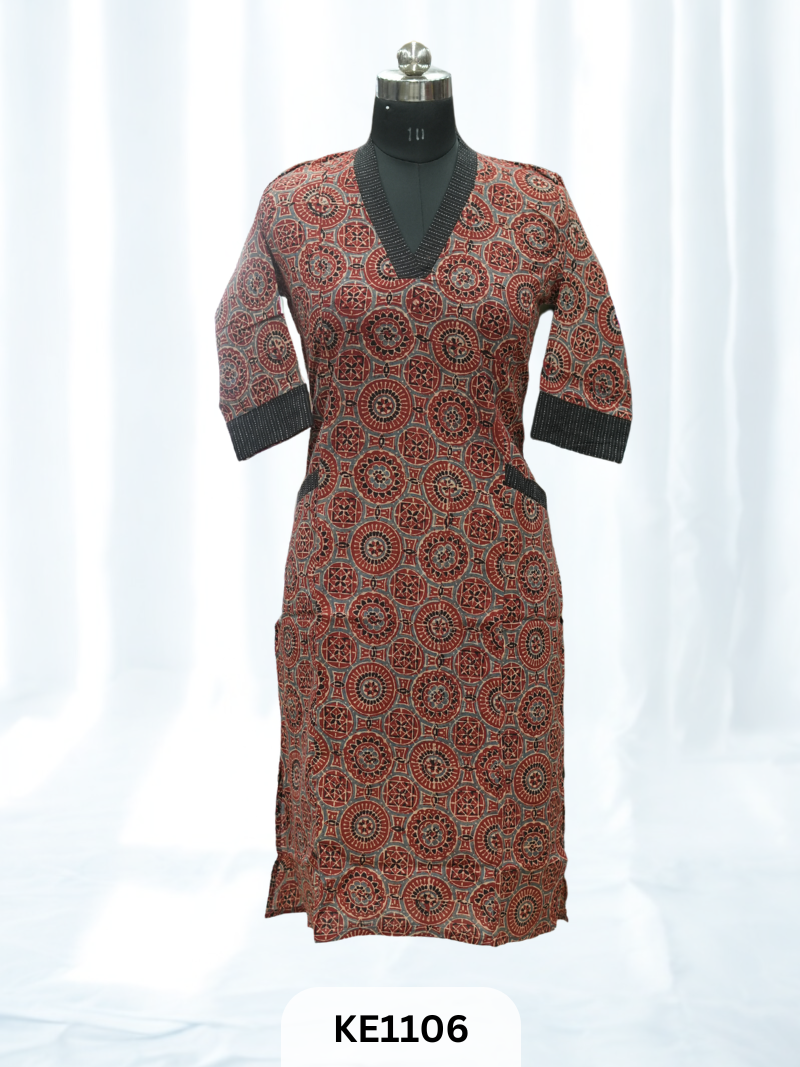 COTTON NATURAL PRINCESS POCKET KURTI