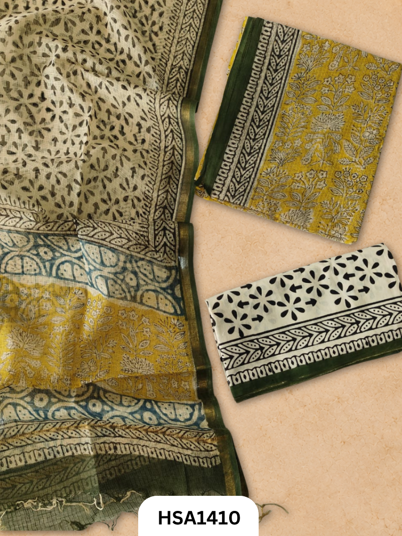 Hand block printed kota doriya suit top &duppta 2.5 meter