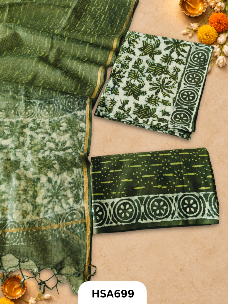 Handblock Printed Kota Doriya Dupatta With Cotton Suits Top 2.5mtr Dupatta 2.5mtr