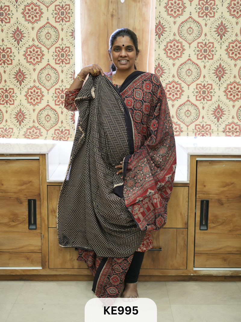 AJRAKH VEGETABLE DYED COTTON SAREE