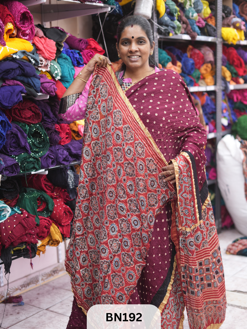 AJRAKH BANDHEJ WITH SKIRT BORDER SAREES | MODAL GAJI FABRIC