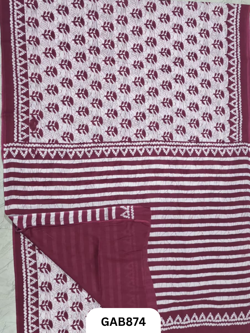 Bagru Block Print Cotton Mulmul Sarees With Running Blouse
