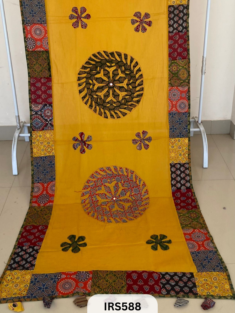 AJRAKH PATCH WORK AND HAND MIRROR WORK DUPATTA - 2.5MTR LENGTH AND 34 PANA