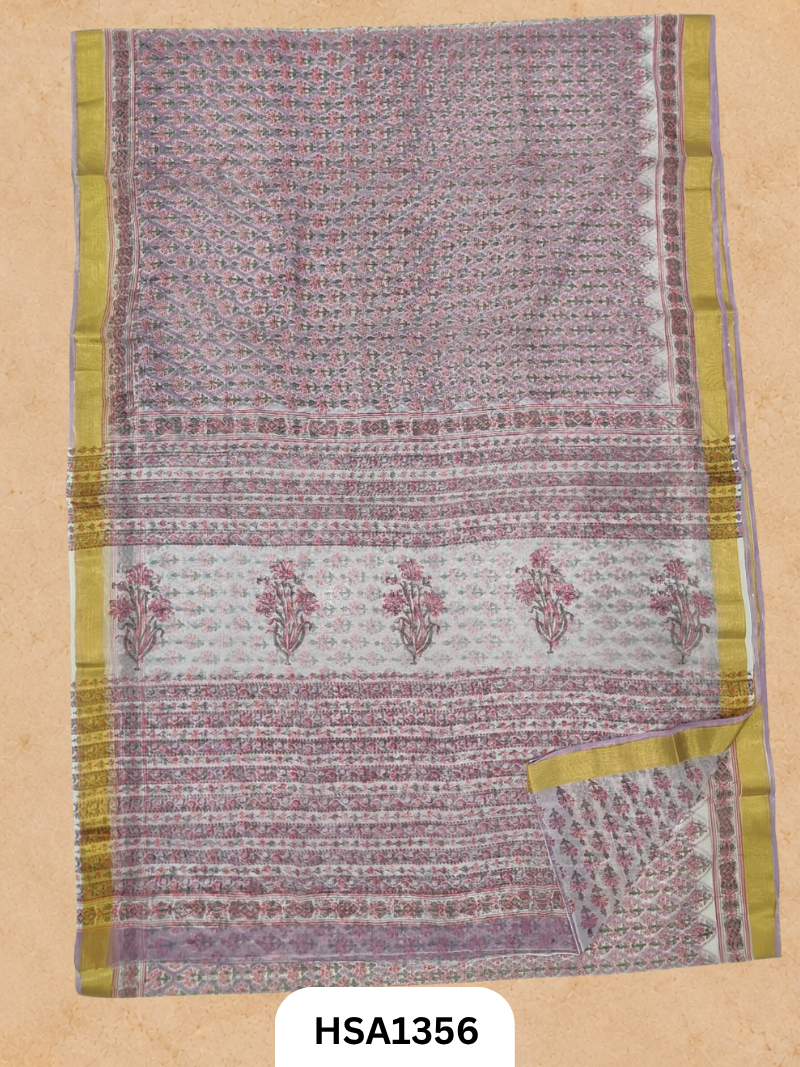 Chiffon Zari Border Saree - Hand Brush Painted