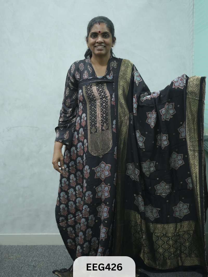 AJRAKH DOLA SILK 2 PCS-UNSTITCHED ( TOP 3.5MTR AND DUPPATA 2.25MTR ) - IMMEDIEATE DISPATCH