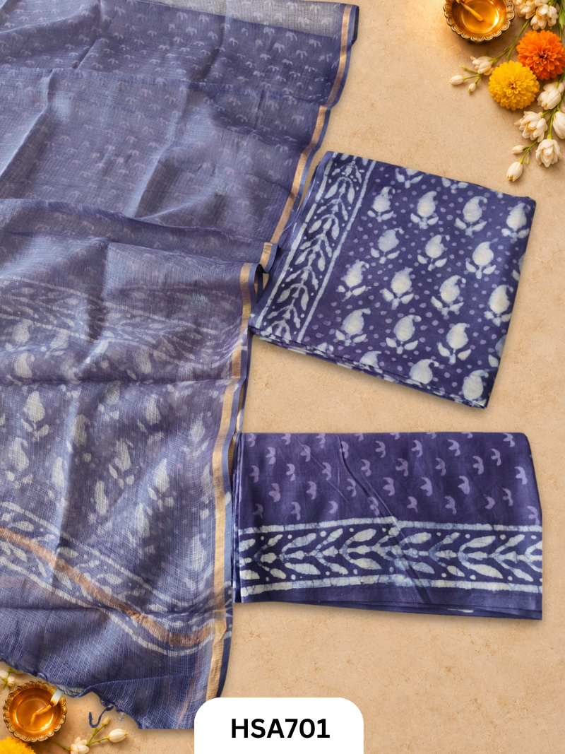 Handblock Printed Kota Doriya Dupatta With Cotton Suits Top 2.5mtr Dupatta 2.5mtr