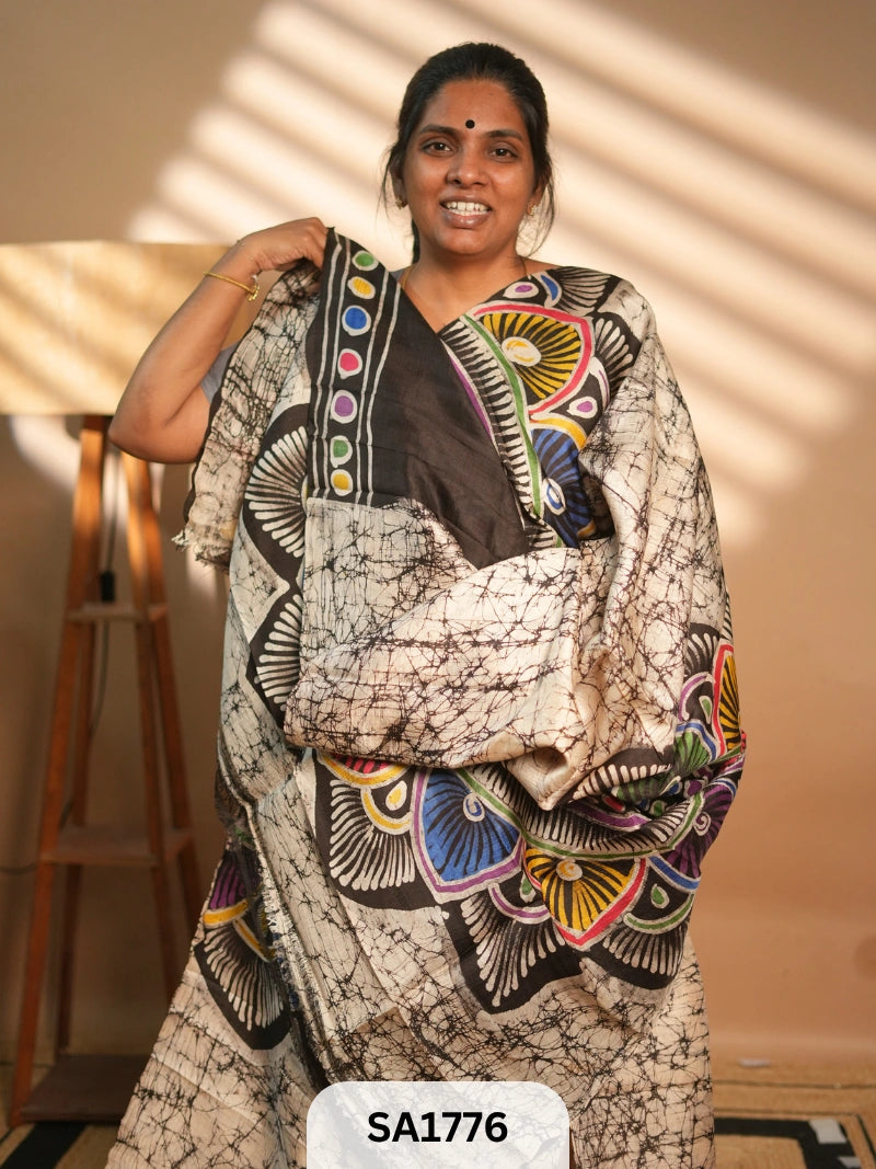 MURSHIDABAD SILK SAREE HAND PAINTED